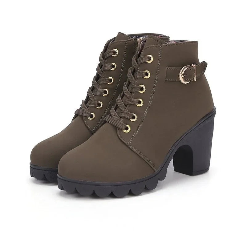 Leather ankle boots for women | Thick heel, lace-up | Comfortable
