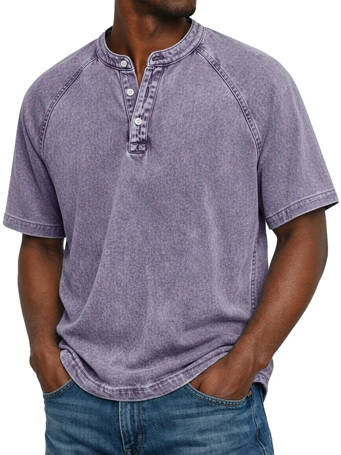 Men's Henley Shirt | Raglan Sleeves Vintage | Button Collar