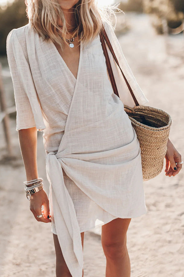 Women's Mini Dress | V-Neck Wrap Dress | Short Sleeve