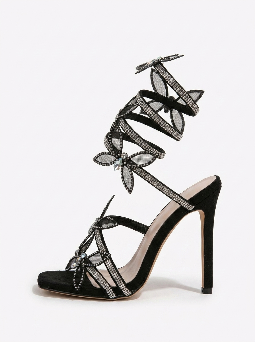 Floral Wrap Strap Stiletto Sandals
