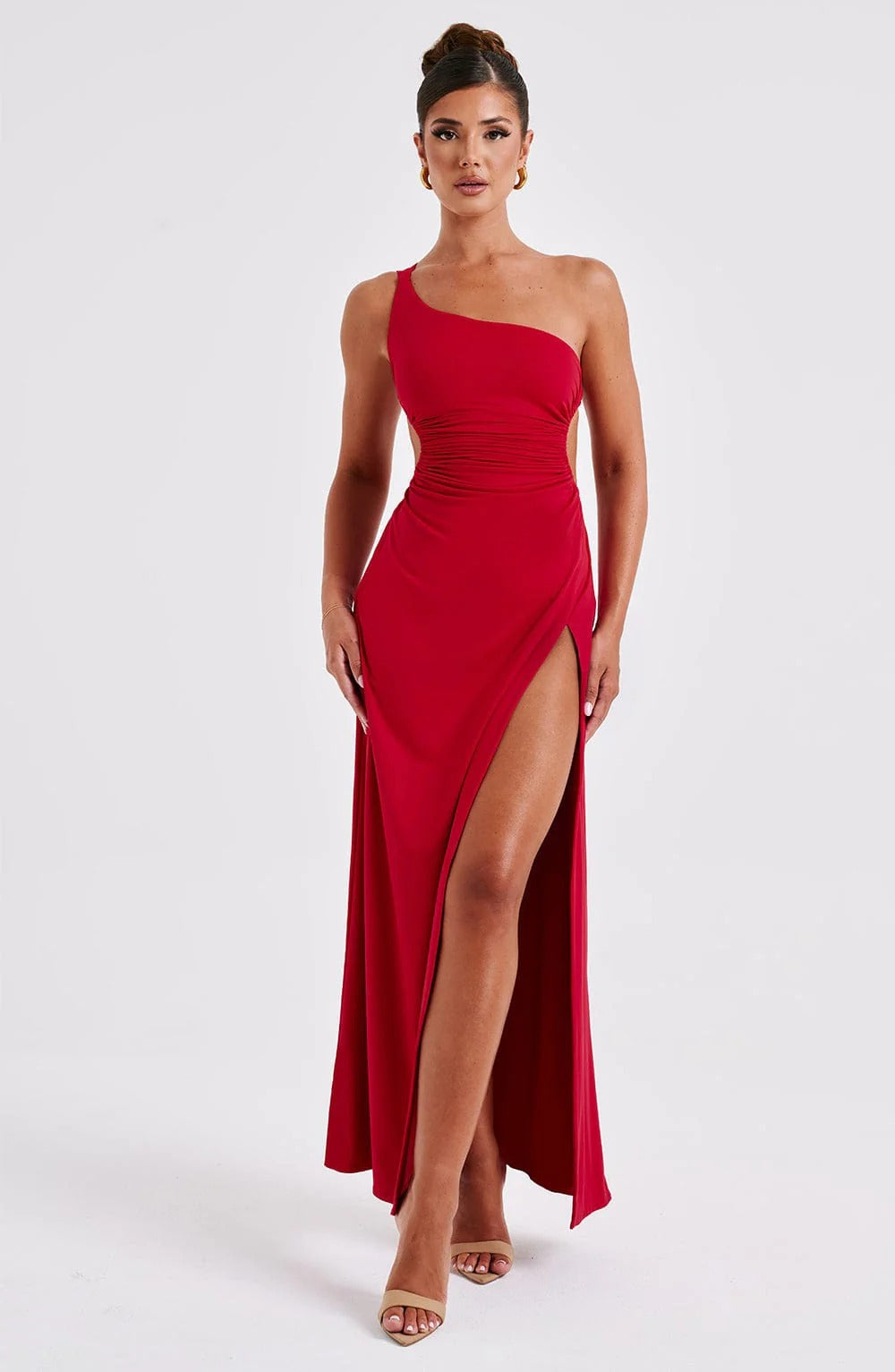 One-Shoulder Maxi Dress with High Slit