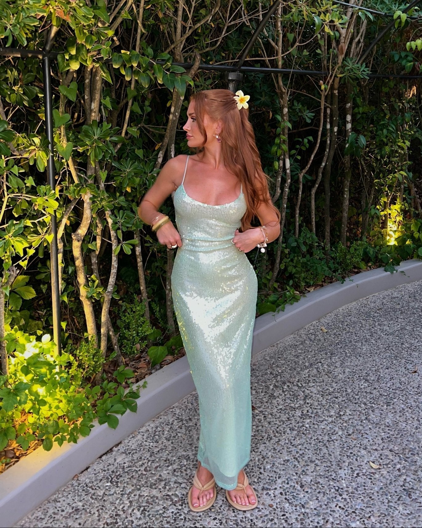 Sequin Mesh Maxi Dress with Low Back