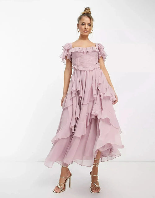 Adrienne Ruffle Midi Dress