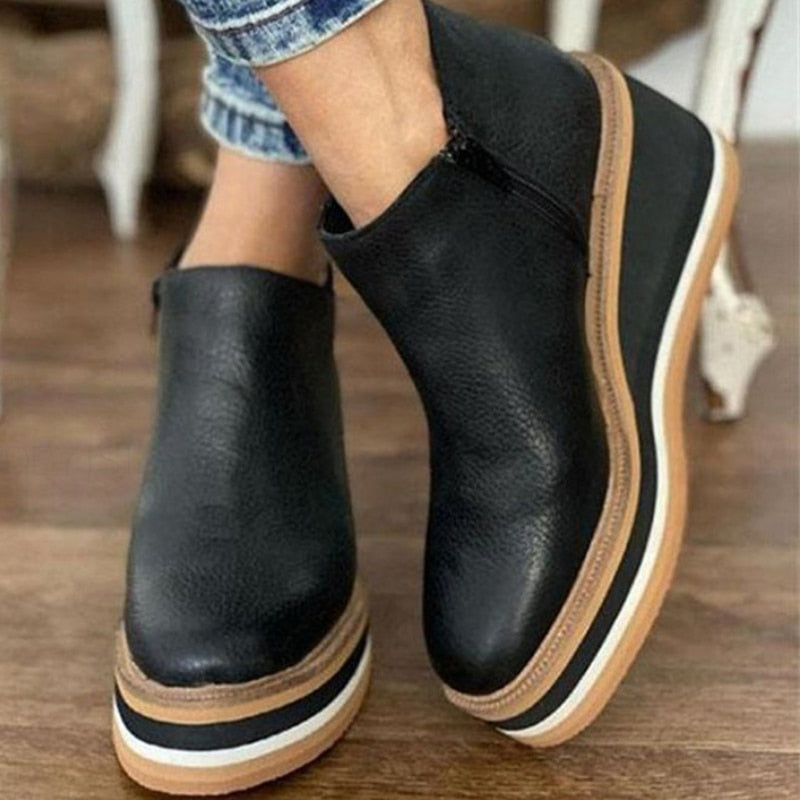 Leather ankle boots for women | Platform sole, zipper | Comfortable