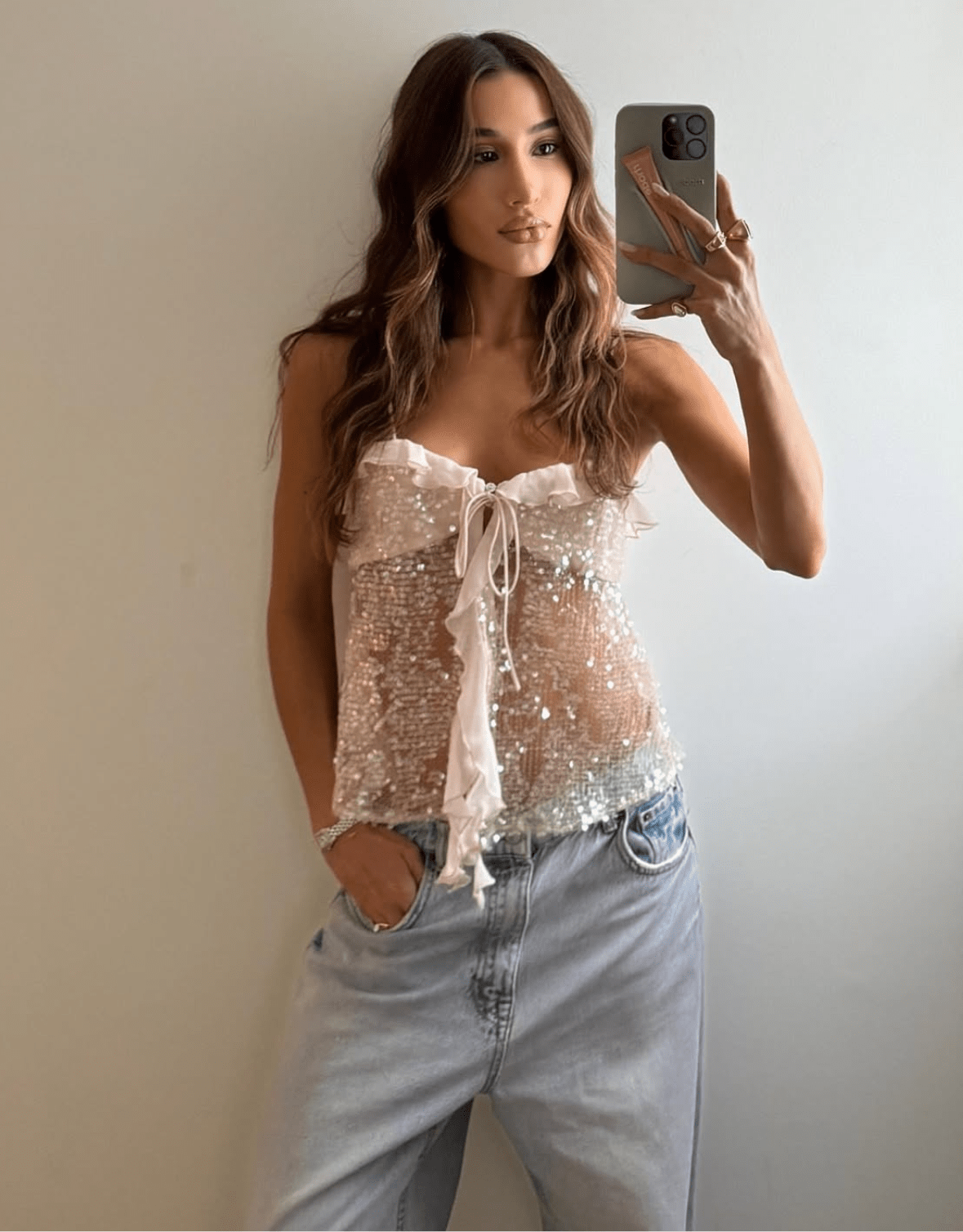 Sequin Camisole with Ruffle Trim