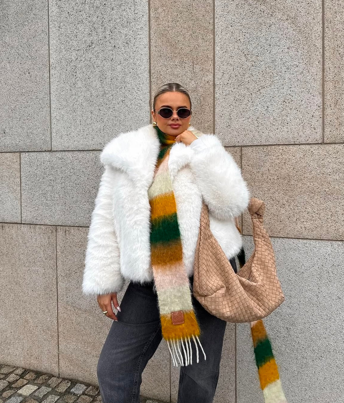 Oversized Faux Fur Coat in White