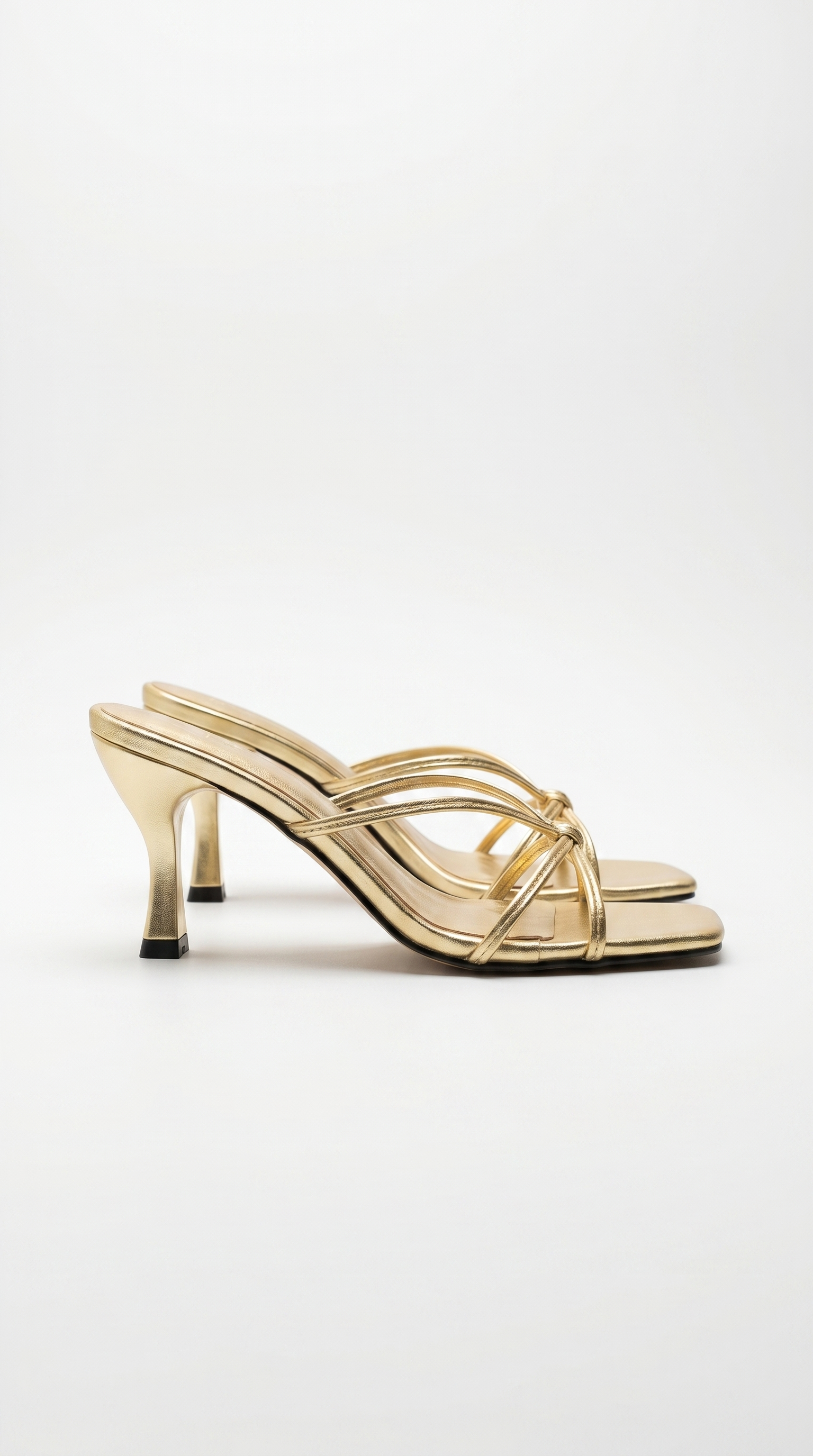 Strappy Square-Toe Mule Heels with Knot Detail