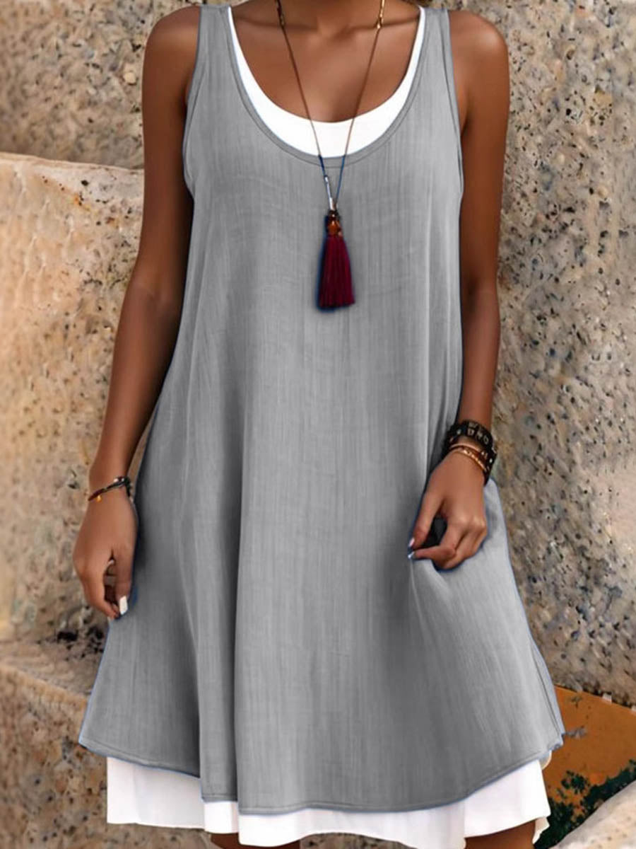 Women's midi dress | A-line, sleeveless | U-neck, loose polyester dress