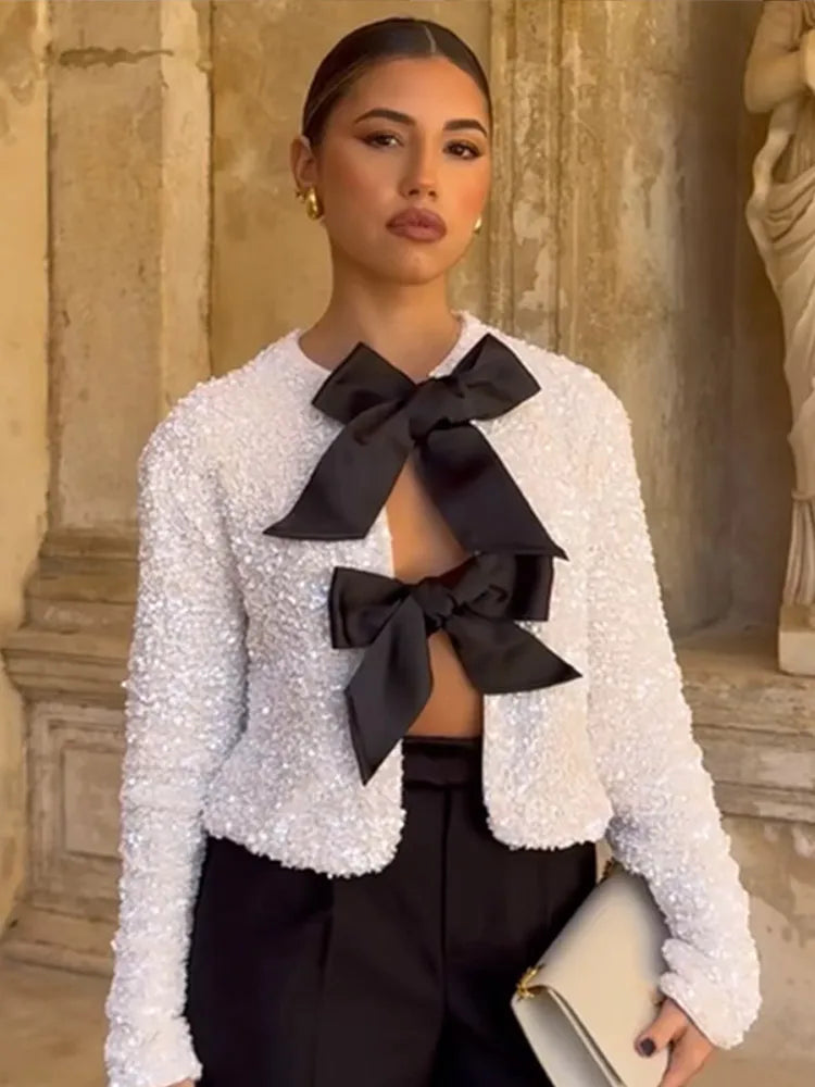 Sequin Top with Bow, Worn Front or Back