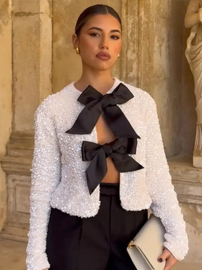 Sequin Top with Bow, Worn Front or Back