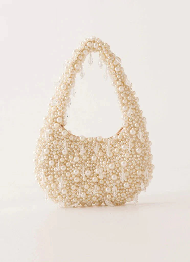 Pearl Beaded Shoulder Bag with Drop Charms
