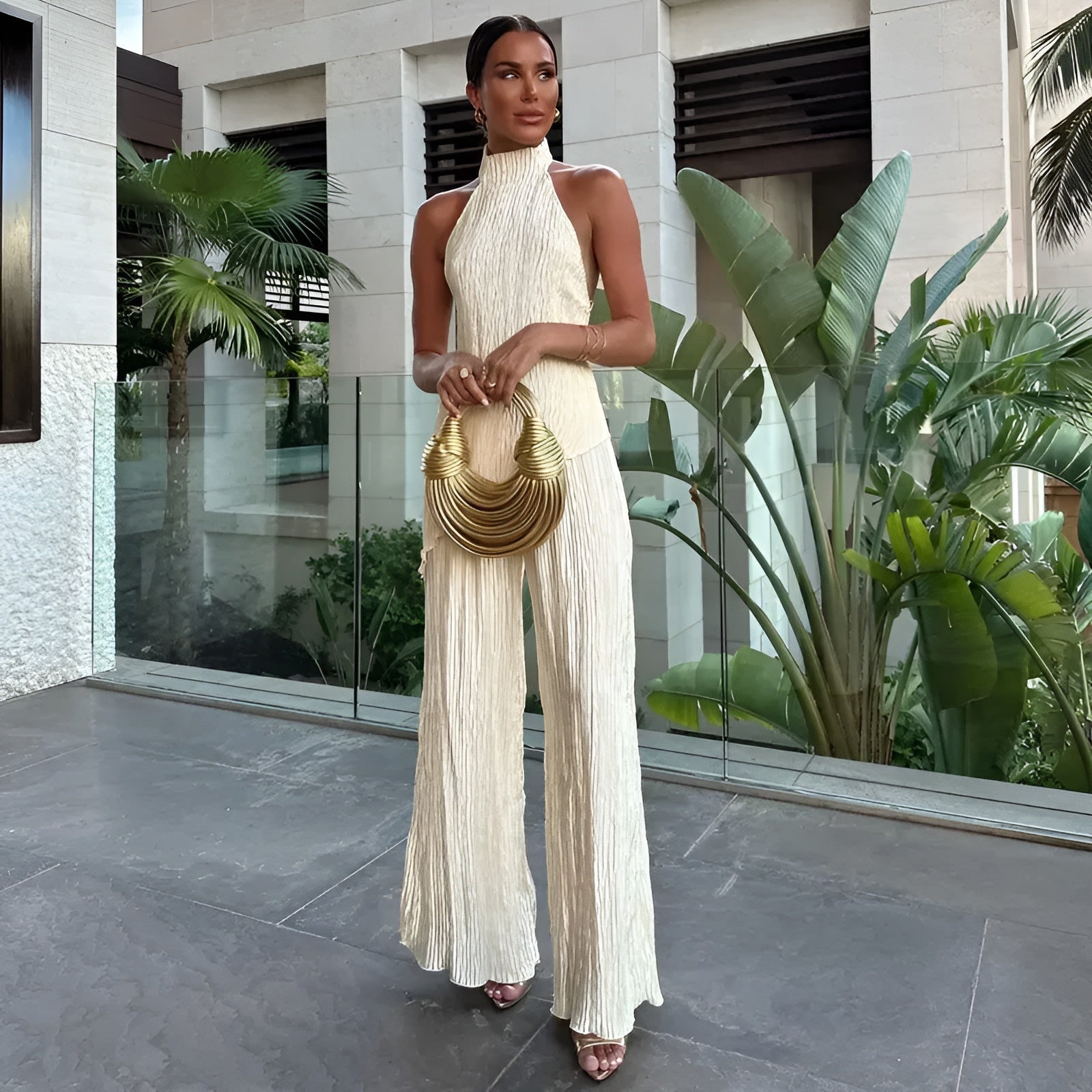 Asymmetric Top and Wide-Leg Trouser Set