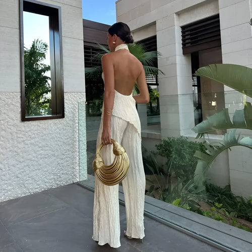 Asymmetric Top and Wide-Leg Trouser Set