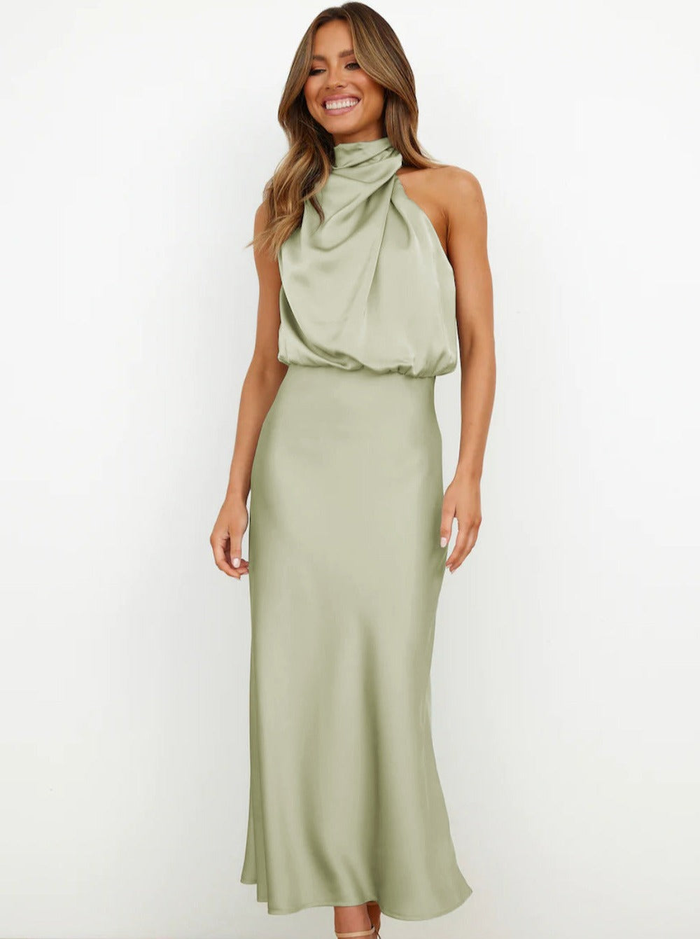 Halter Neck Maxi Dress in Green
