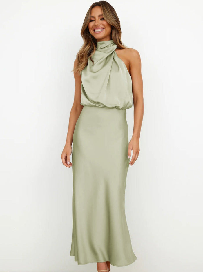 Halter Neck Maxi Dress in Green