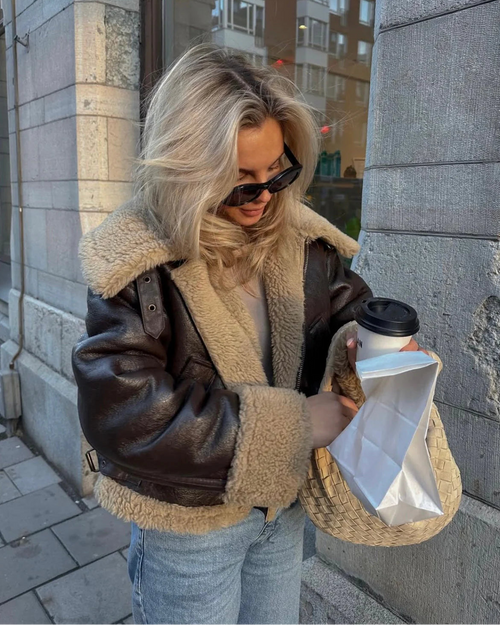 Aviator Jacket in Black Eco-Leather