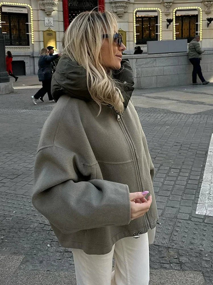 Colour-Block Hooded Bomber Jacket