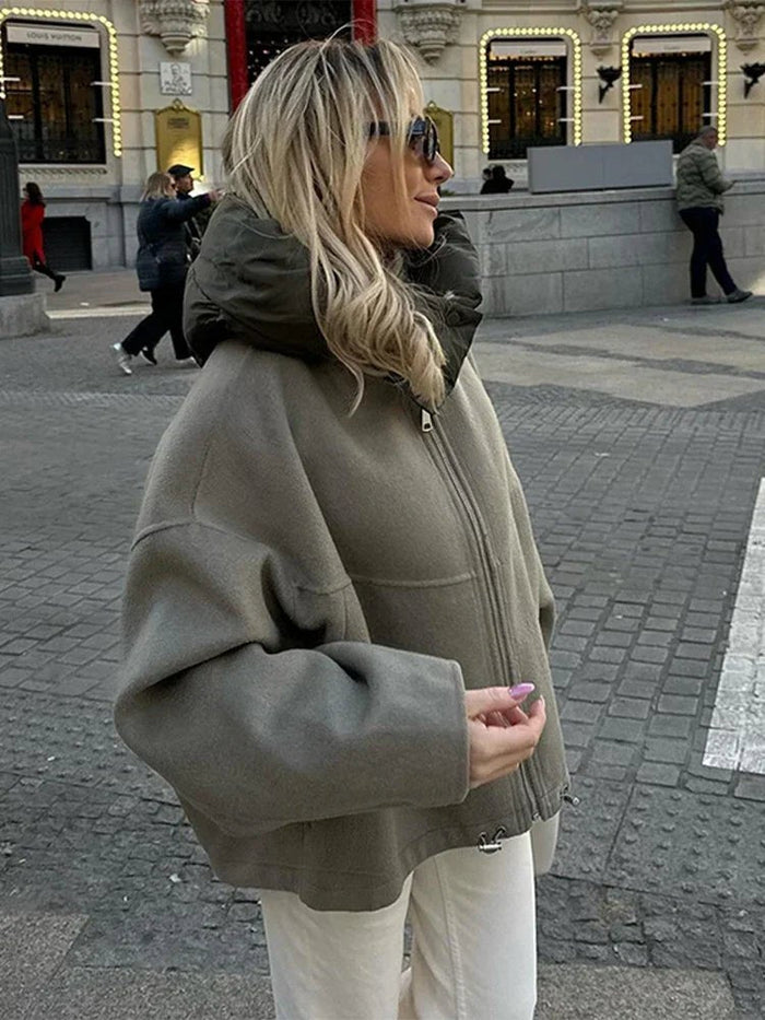 Colour-Block Hooded Bomber Jacket
