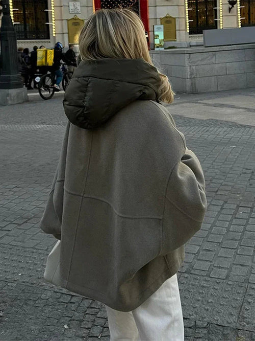 Colour-Block Hooded Bomber Jacket