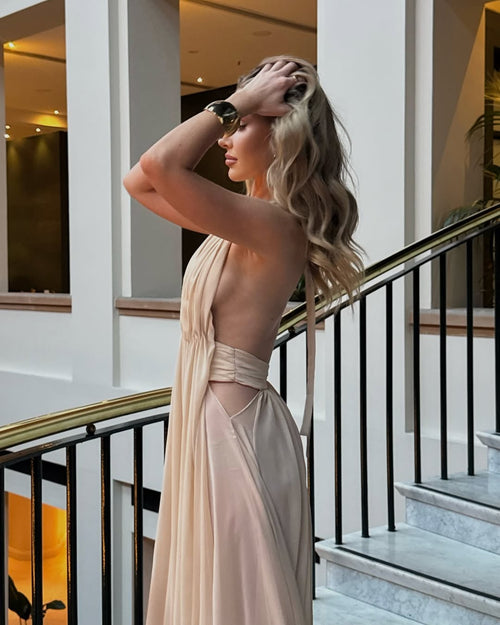 Backless Deep V-Neck Maxi Dress