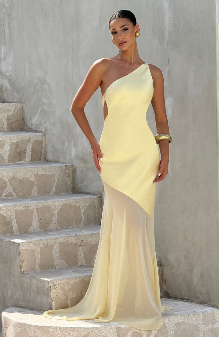 One-Shoulder Fishtail Gown in Yellow