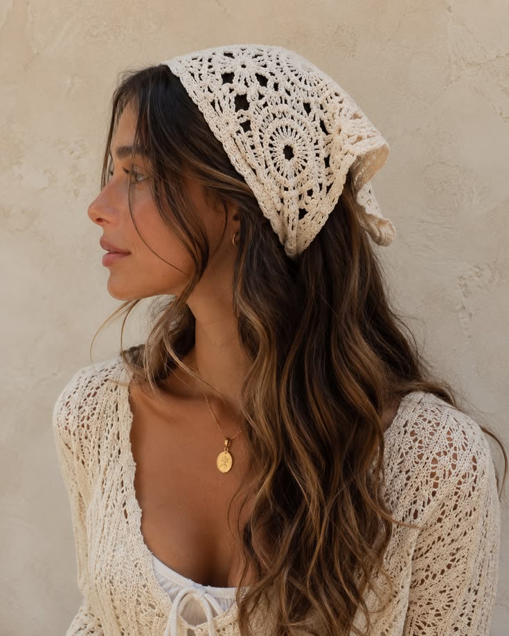Crochet Open-Knit Head Scarf