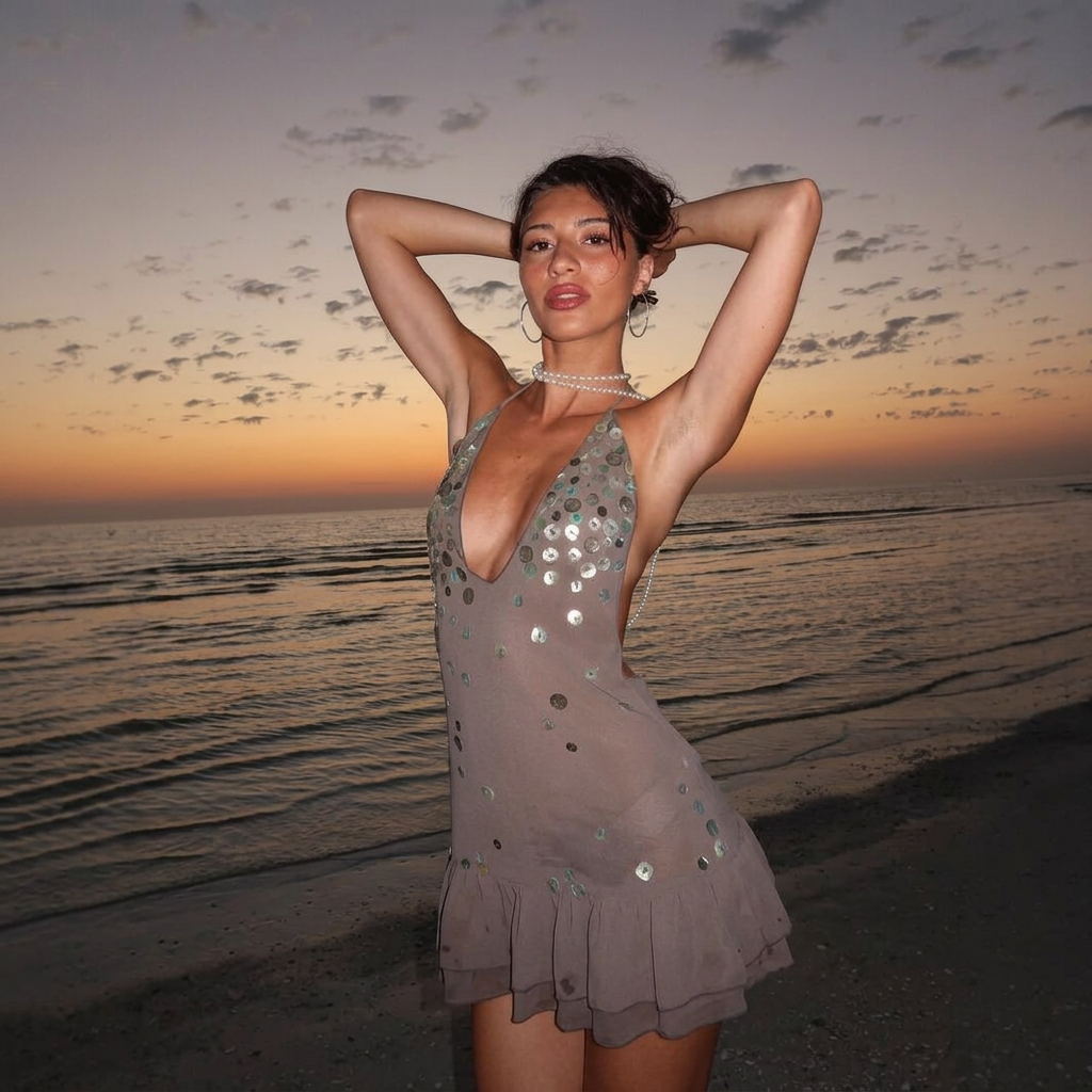 Sequin Halter Mini Party Dress with Ruffle Hem