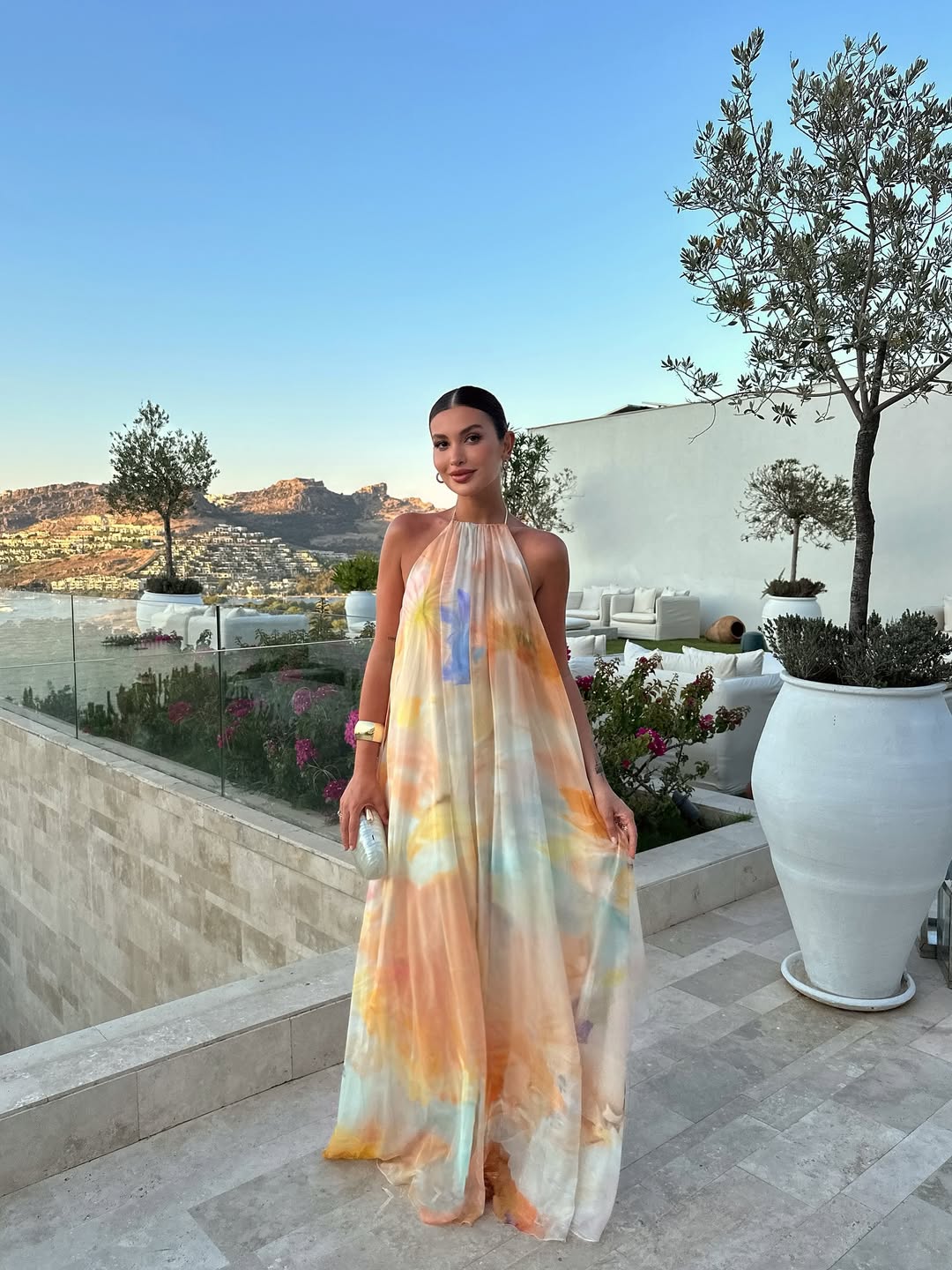 Printed Backless Halter Maxi Dress in Orange