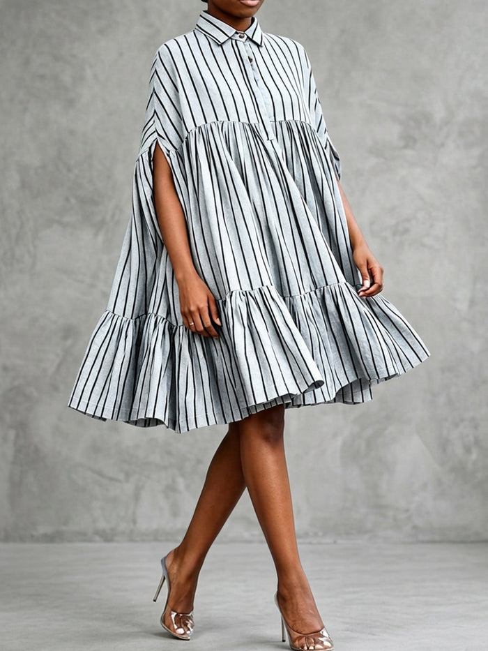 Midi mekko | Light blue A-line batwing sleeves | Buttoning