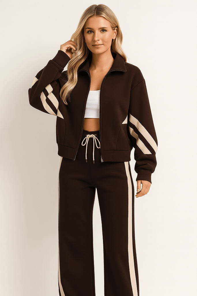Women's Running Outfit with Stripes | Two-Piece Set | Comfortable Casual Style