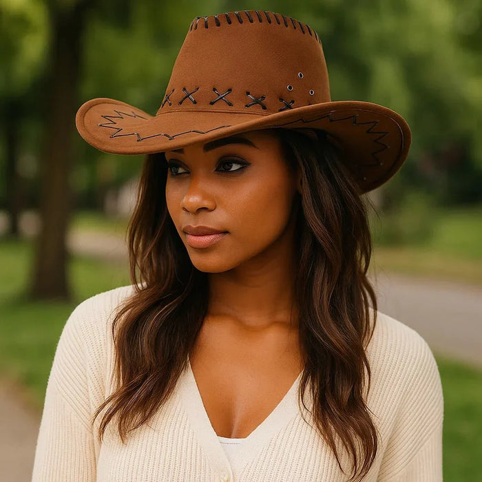 Women's Cowboy Hat | Decorative Stitching, Adjustable