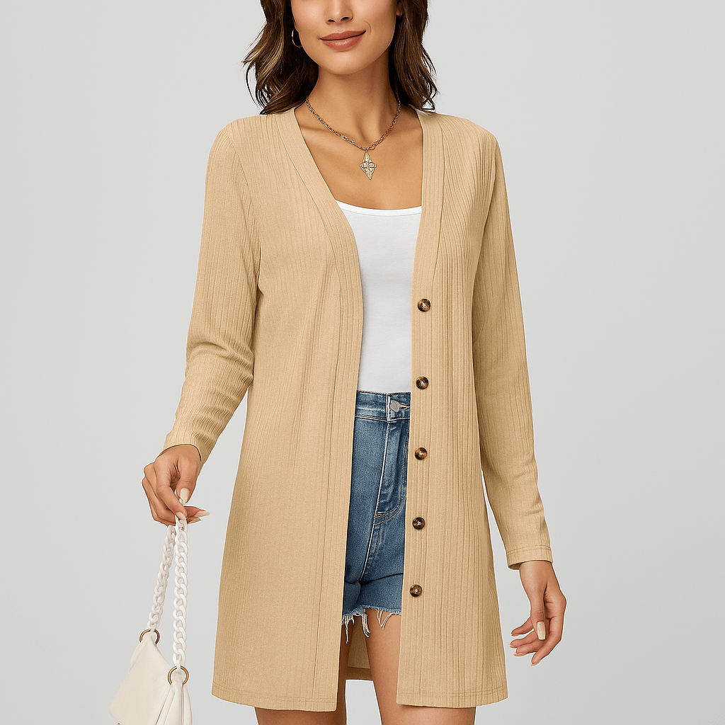 Women's long-sleeve cardigan with buttons, textured