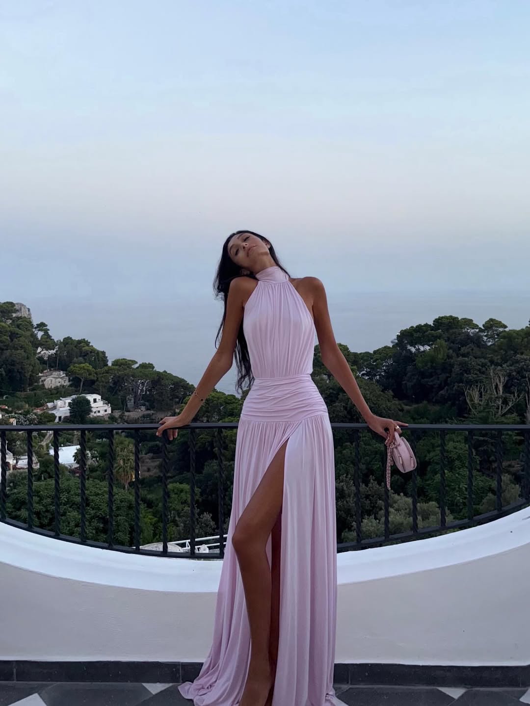 Halter Neck Pleated Maxi Dress with Side Slit