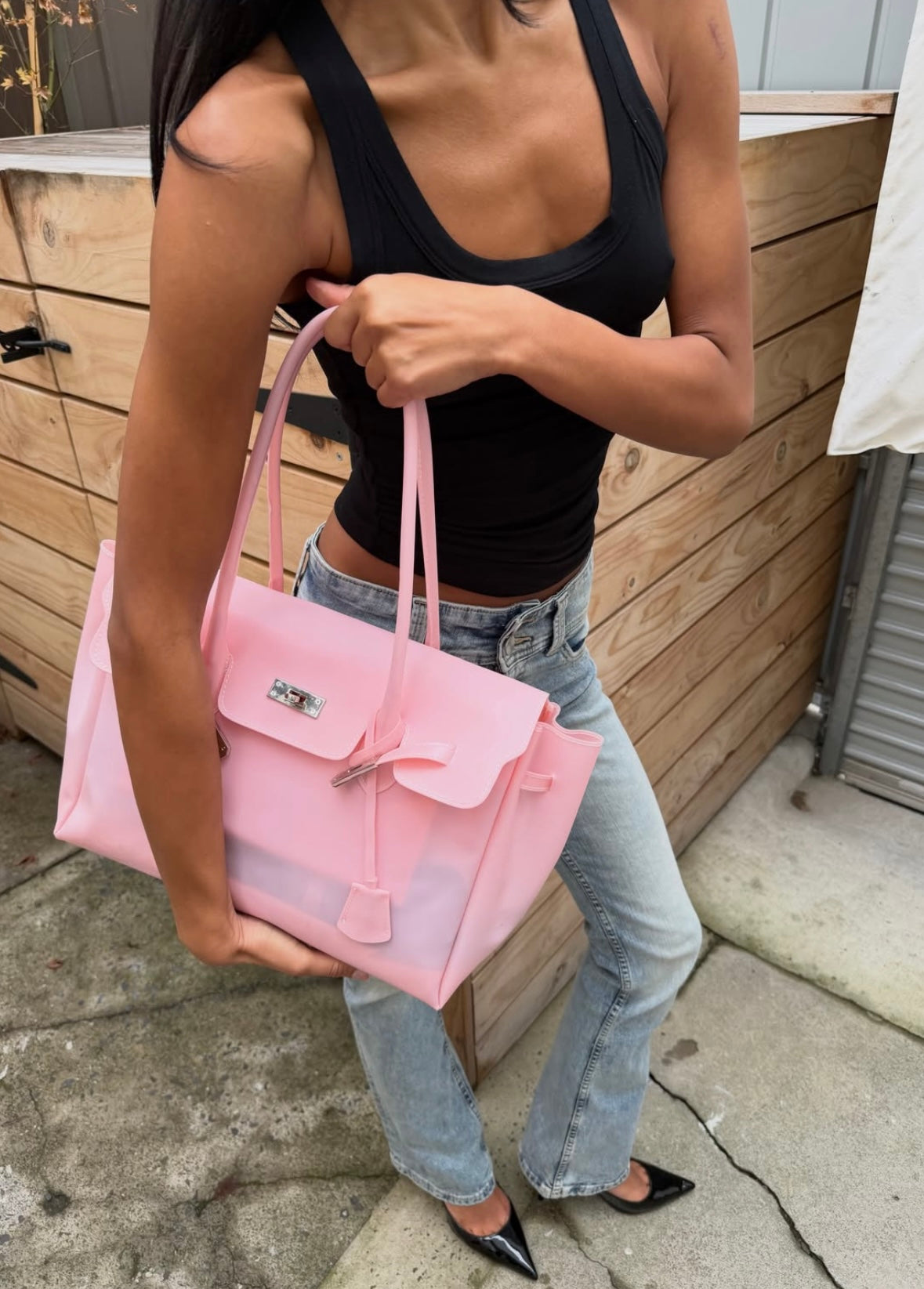 Structured Faux Leather Top Handle Satchel