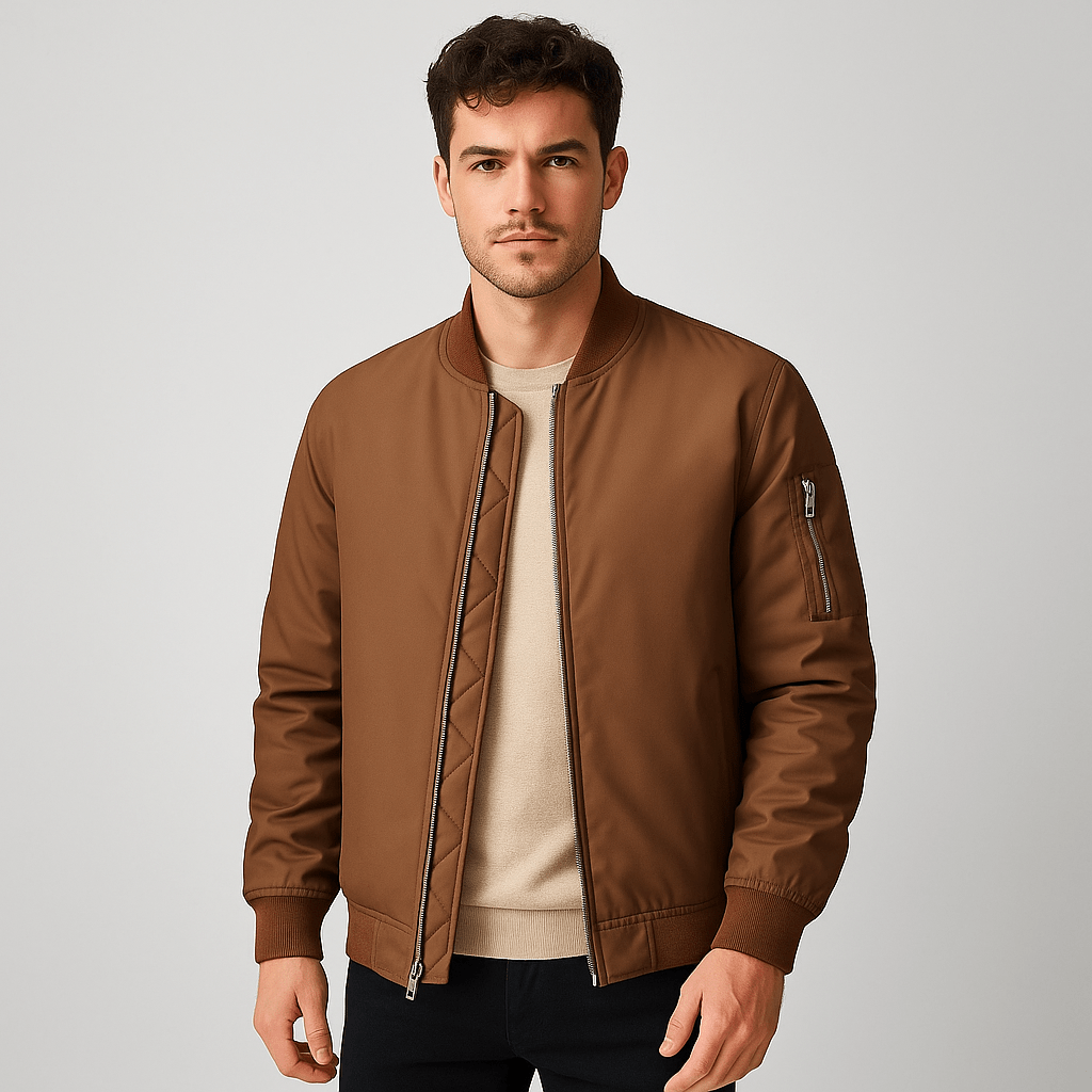 Bomber jacket for men with zipper and ribbed edges