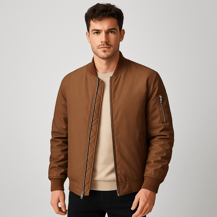 Bomber jacket for men with zipper and ribbed edges