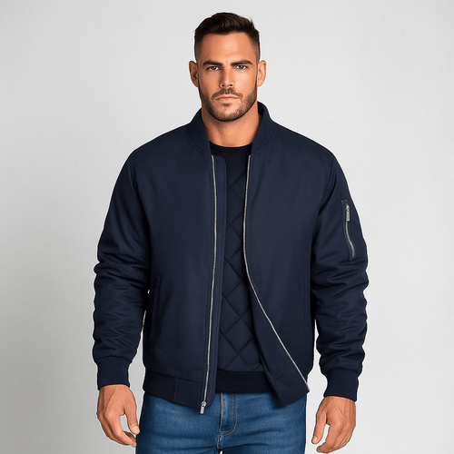 Bomber jacket for men with zipper and ribbed edges