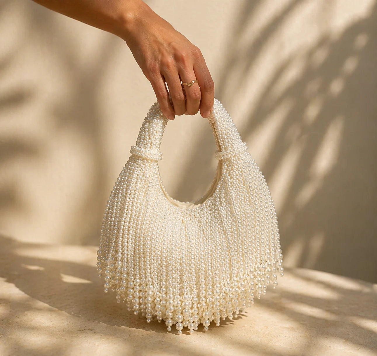 Pearl Beaded Fringe Shoulder Bag