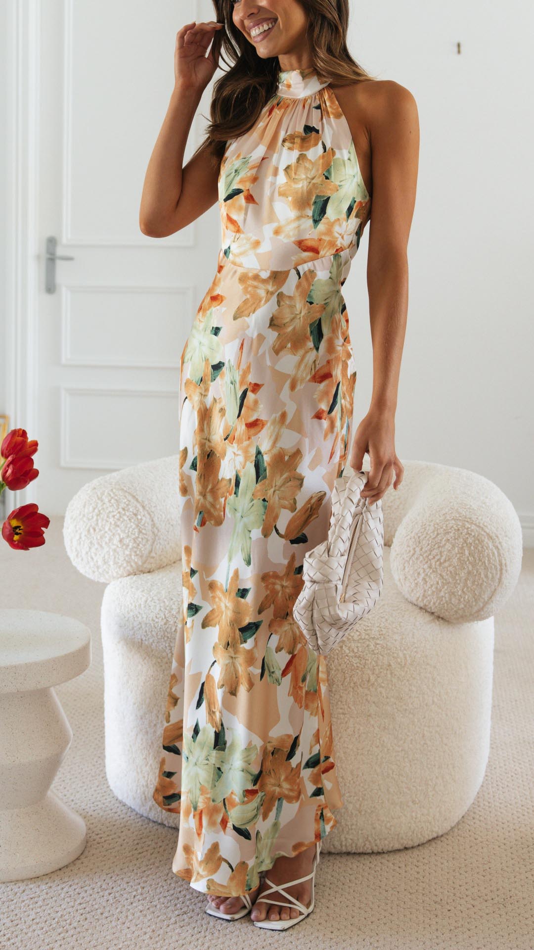 Floral Halter Maxi Dress with Open Back