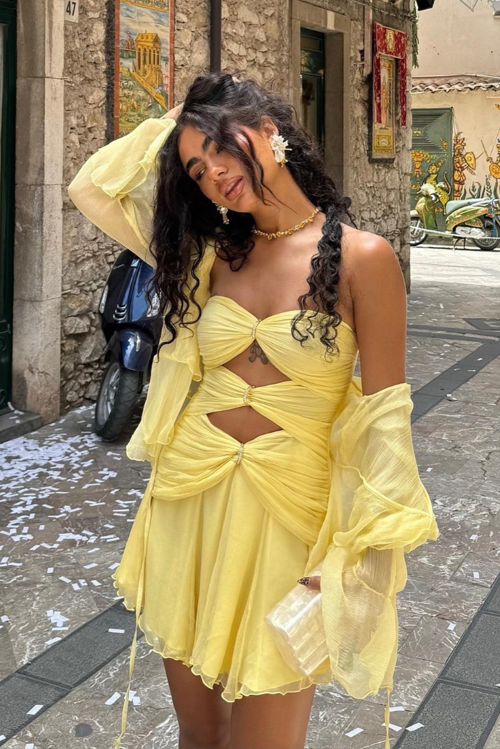 Strapless Cut-Out Mini Dress in Yellow