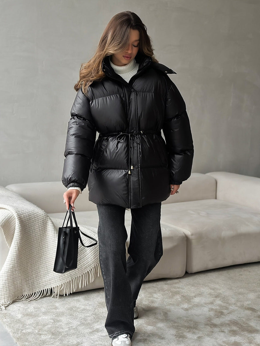 Hooded Puffer Jacket with Drawstring Waist