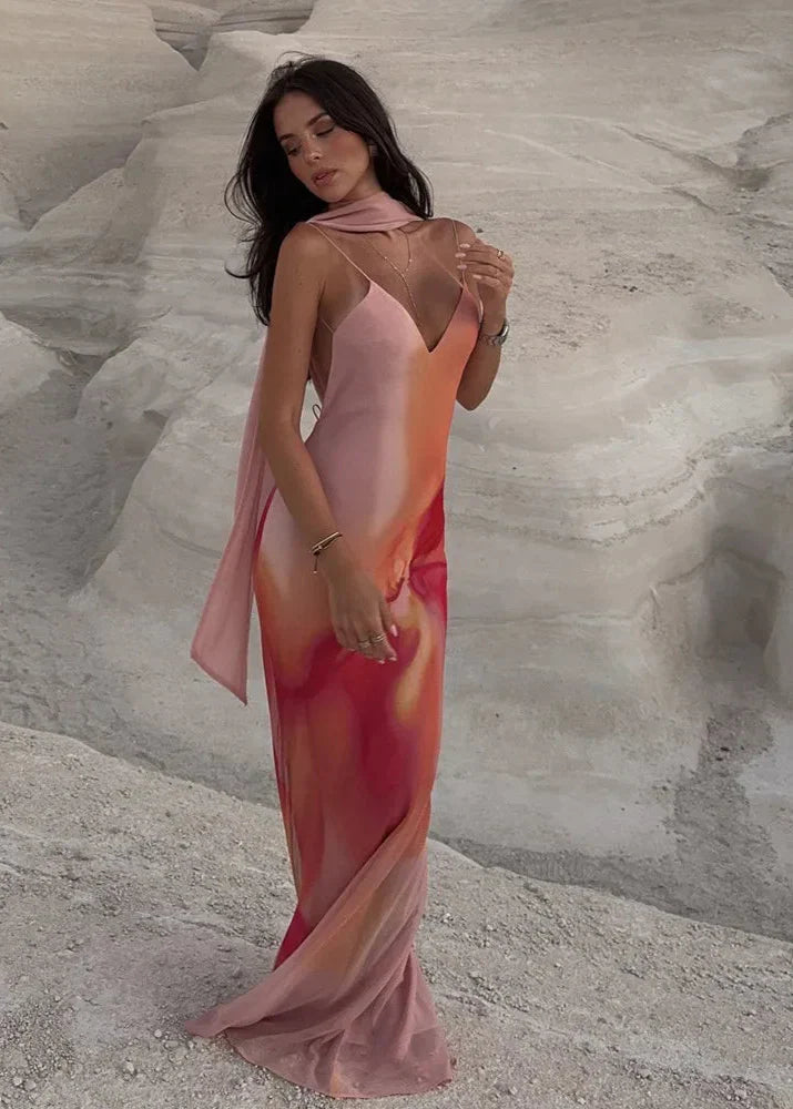 Open-Back Ombre Satin Maxi Dress