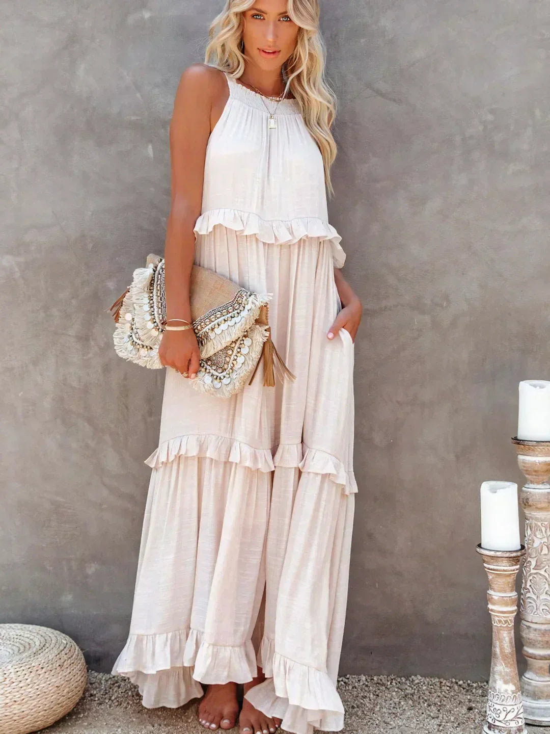 Tiered Ruffle Sleeveless Maxi Summer Dress