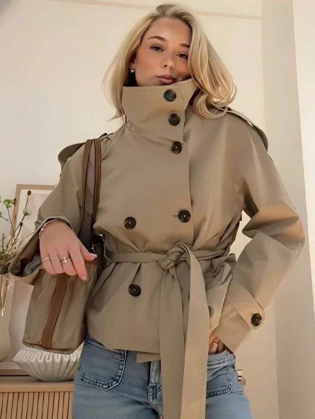 Cropped Double-Breasted Trench Jacket