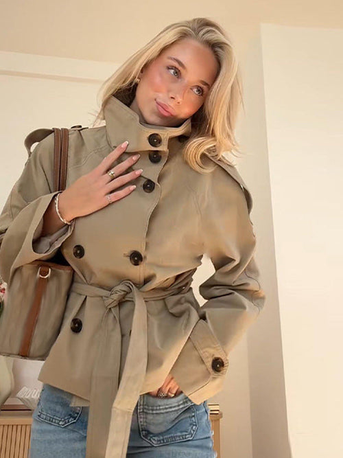 Cropped Double-Breasted Trench Jacket