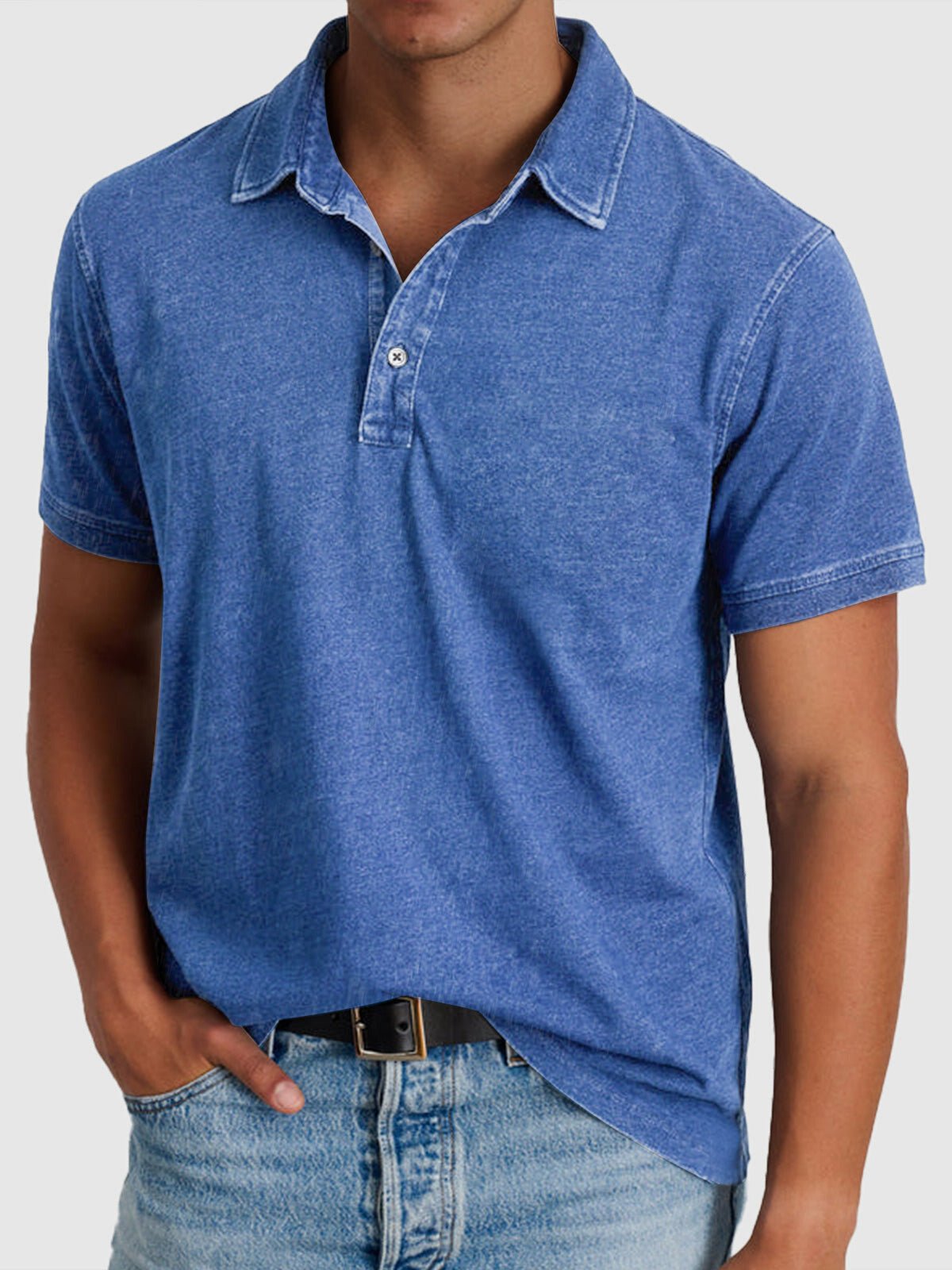 Men's Cotton-Denim Short-Sleeve Polo Shirt | Relaxed Fit