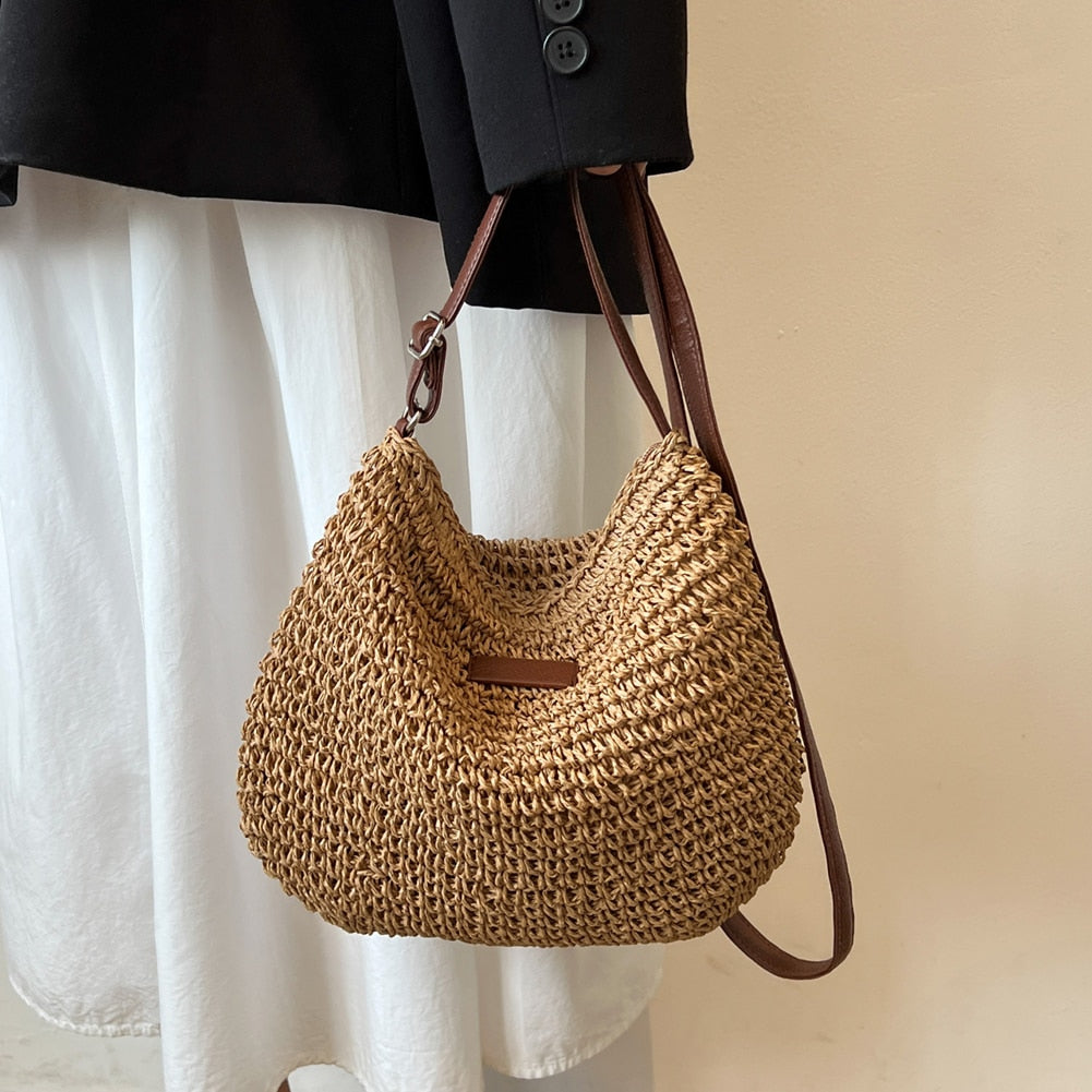 Woven Hobo Shoulder Bag with Adjustable Strap