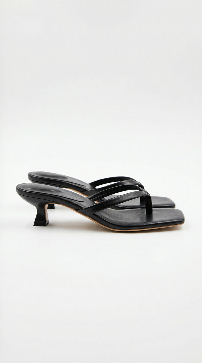 Strappy Kitten-Heel Mule Sandals