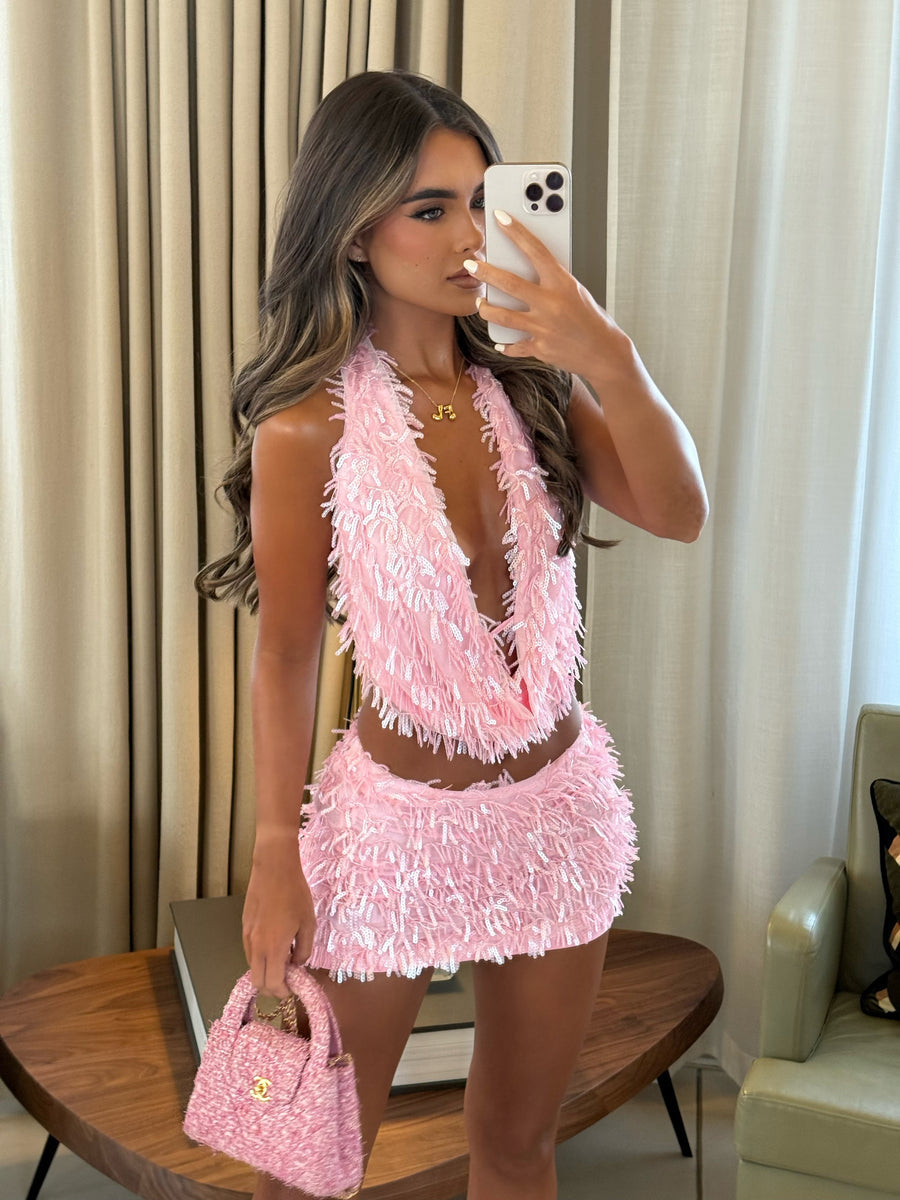 Textured Mini Dress with Deep V-Neckline