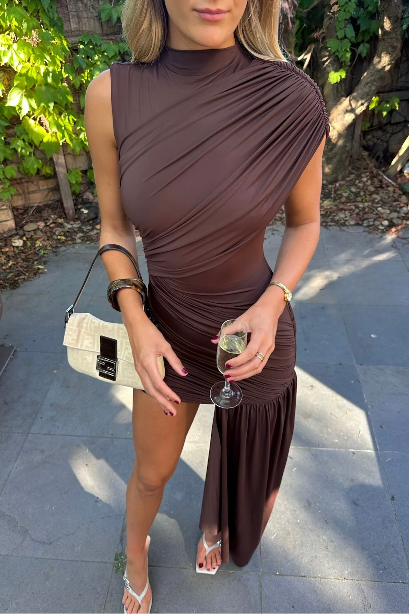 Ruched Mini Dress with Asymmetric Sash